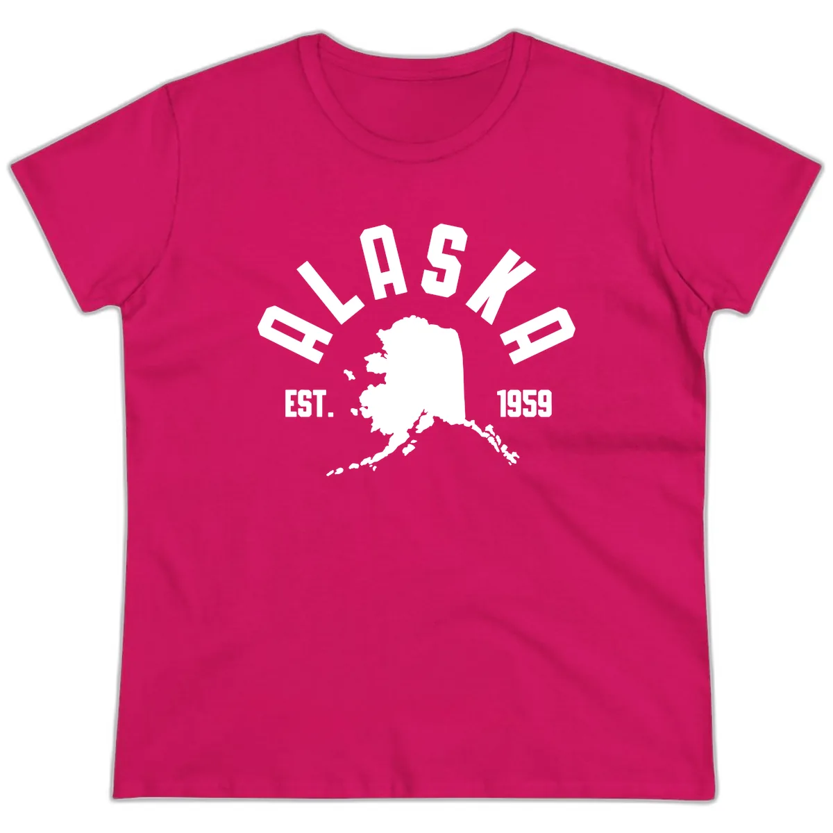 Alaska Established Nineteen Fifty-Nine Map Design Ladies Tee in Heliconia