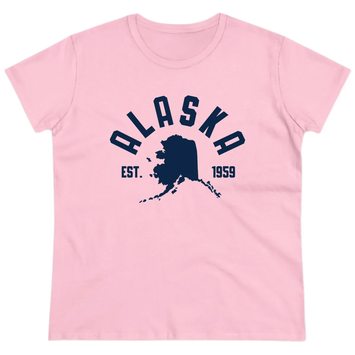 Alaska Established Nineteen Fifty-Nine Map Design Ladies Tee in Light Pink