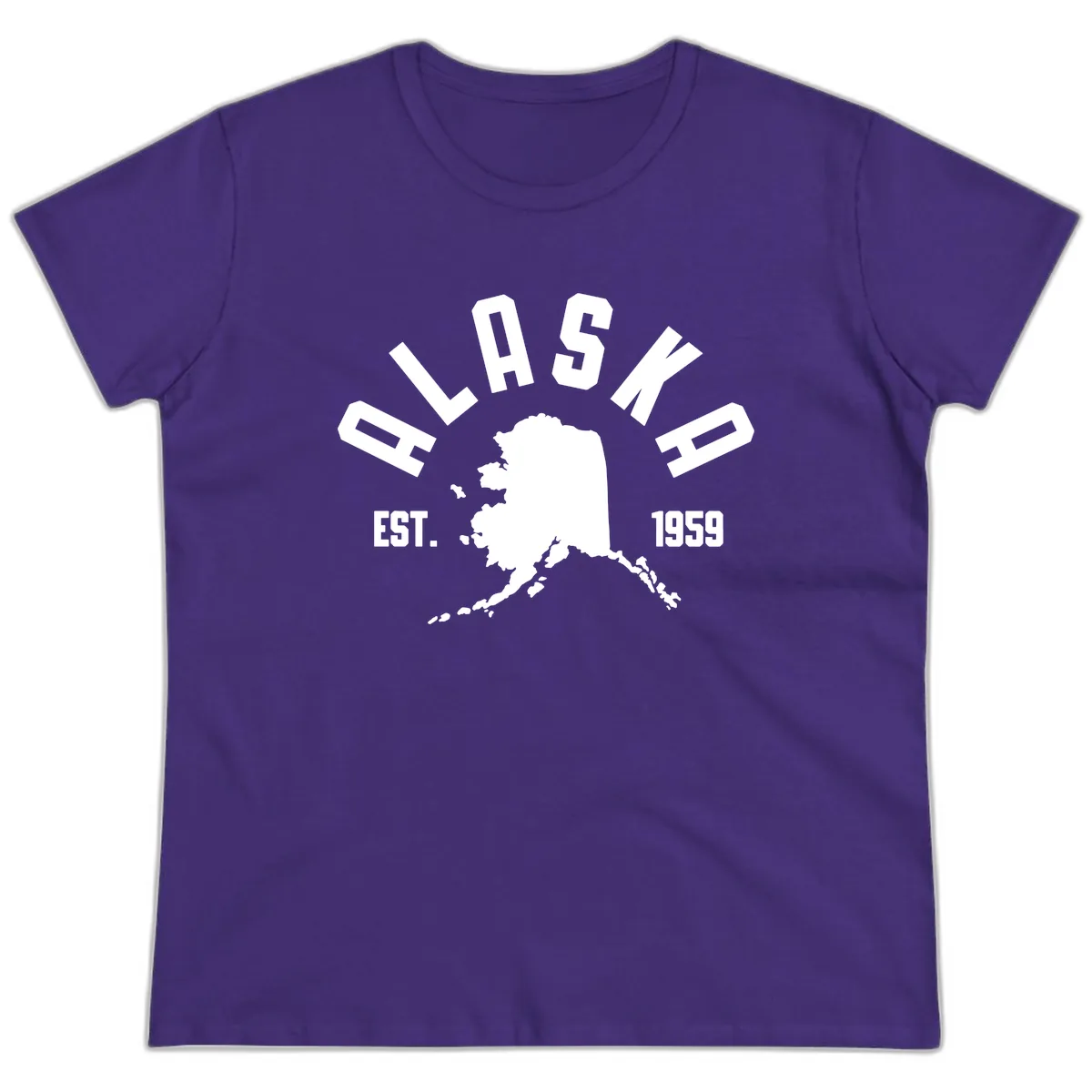 Alaska Established Nineteen Fifty-Nine Map Design Ladies Tee in Purple