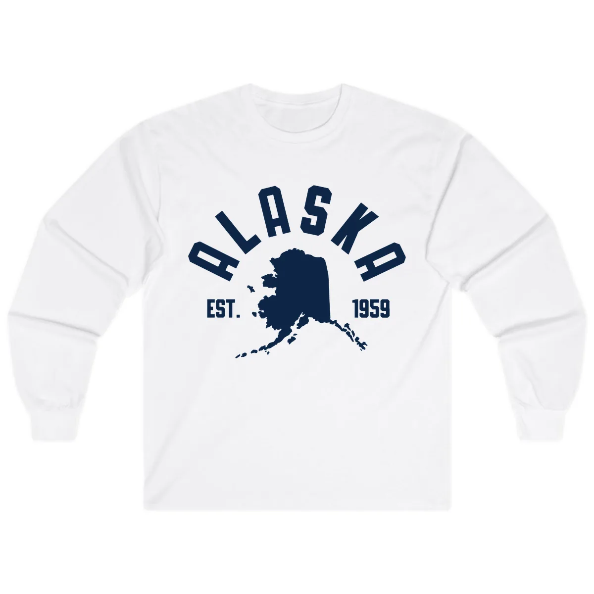 Alaska Established Nineteen Fifty-Nine Map Design Long Sleeve in White