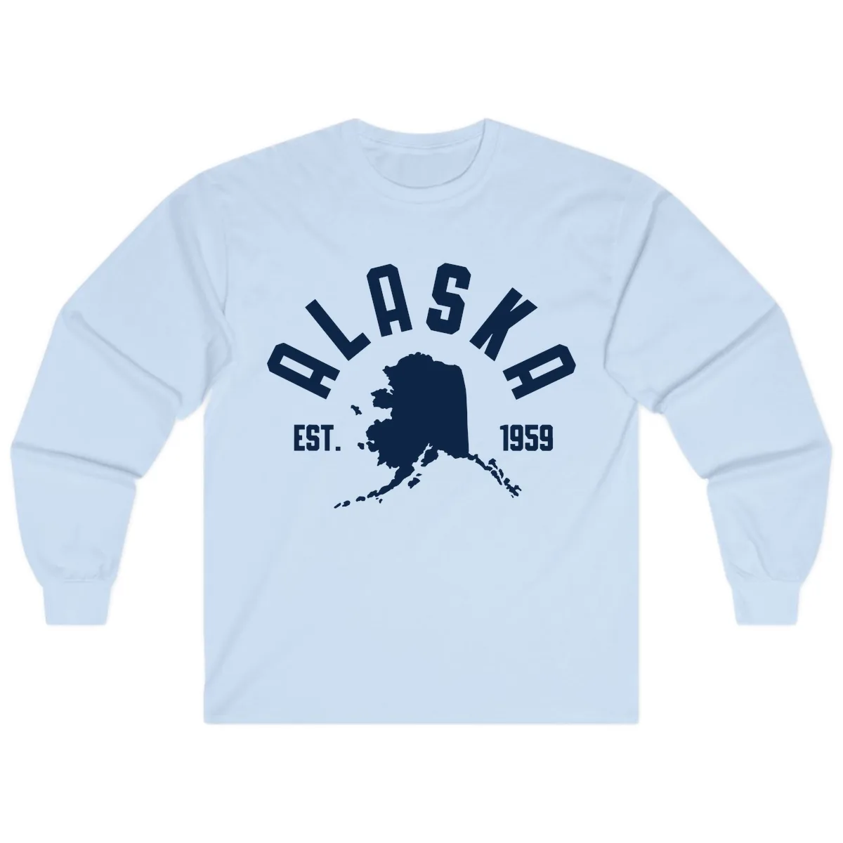Alaska Established Nineteen Fifty-Nine Map Design Long Sleeve in Light Blue