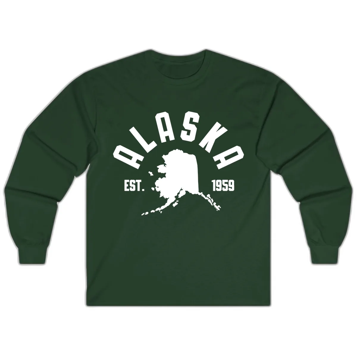 Alaska Established Nineteen Fifty-Nine Map Design Long Sleeve in Forest Green