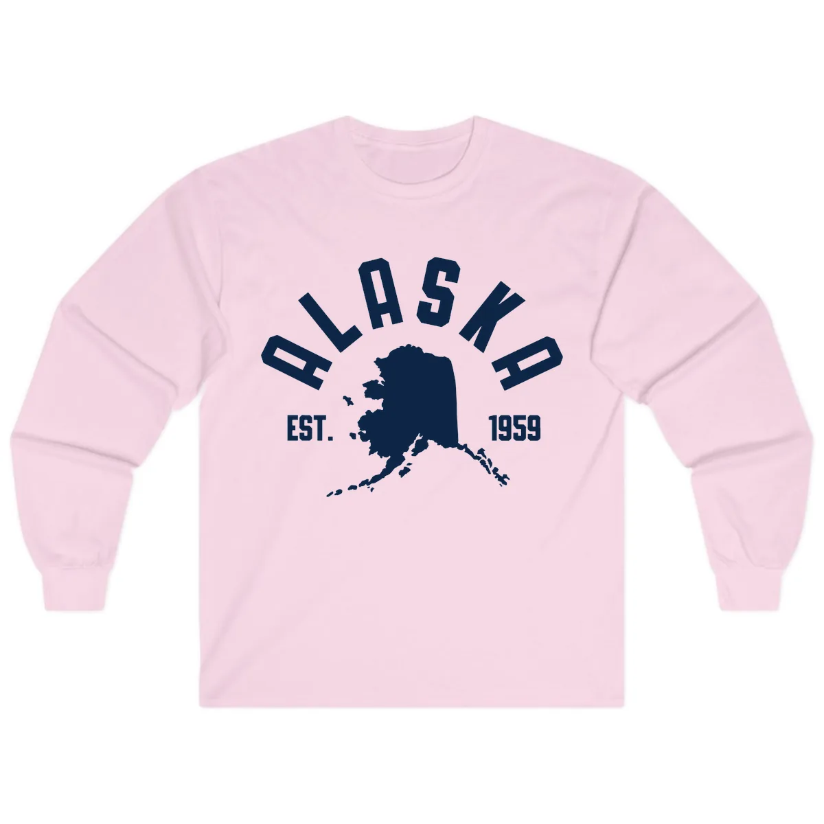 Alaska Established Nineteen Fifty-Nine Map Design Long Sleeve in Light Pink