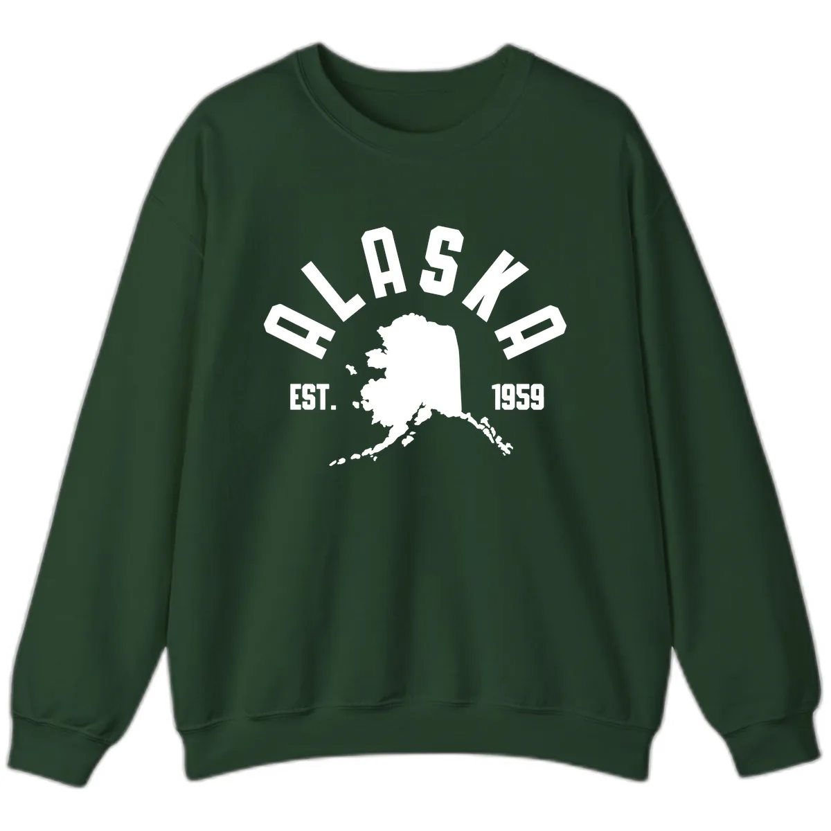 Alaska Established Nineteen Fifty-Nine Map Design Sweatshirt in Forest Green