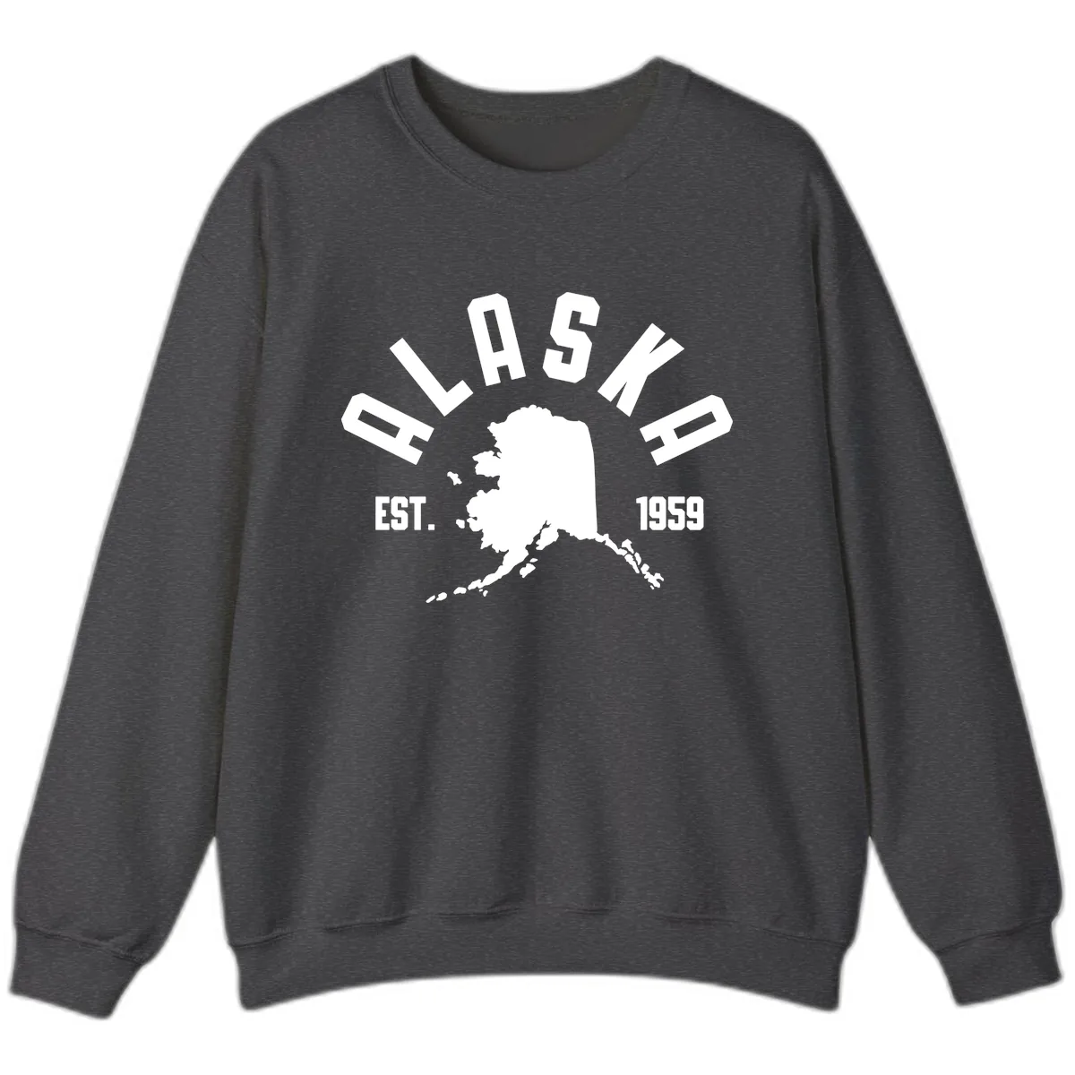 Alaska Established Nineteen Fifty-Nine Map Design Sweatshirt in Dark Heather