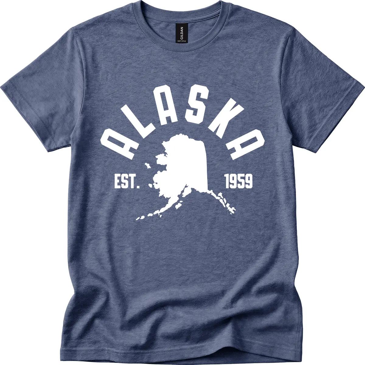 Alaska Established Nineteen Fifty-Nine Map Design T-Shirt in Heather Navy