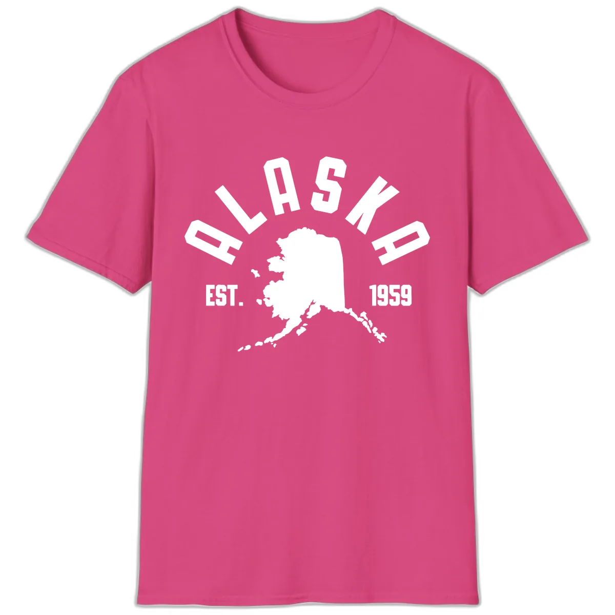 Alaska Established Nineteen Fifty-Nine Map Design T-Shirt in Heliconia