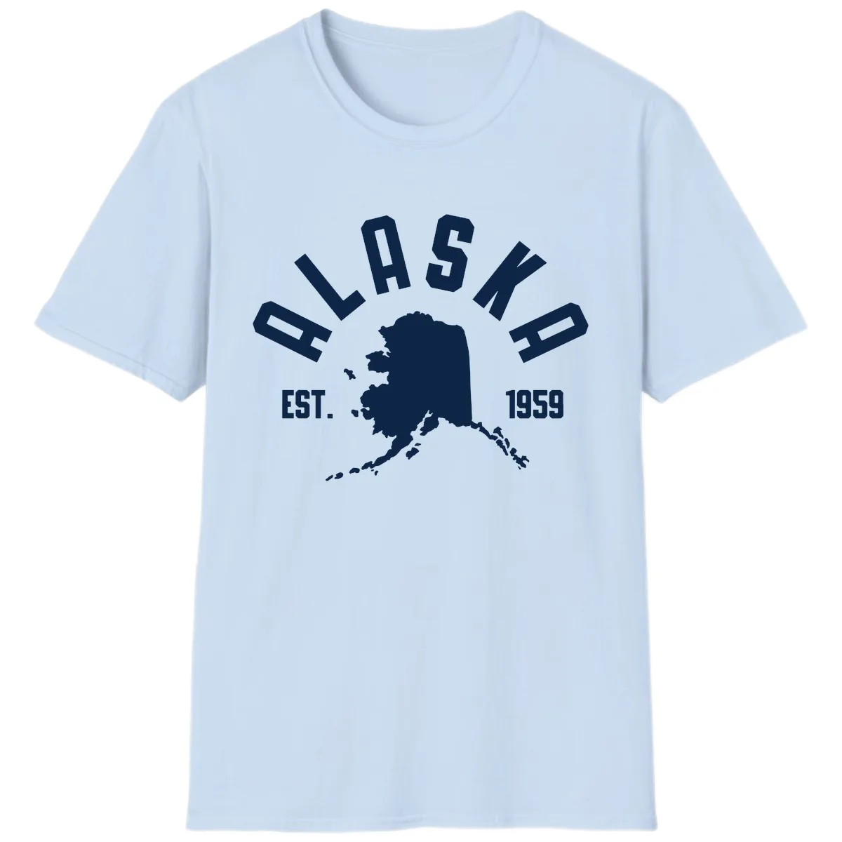 Alaska Established Nineteen Fifty-Nine Map Design T-Shirt in Light Blue