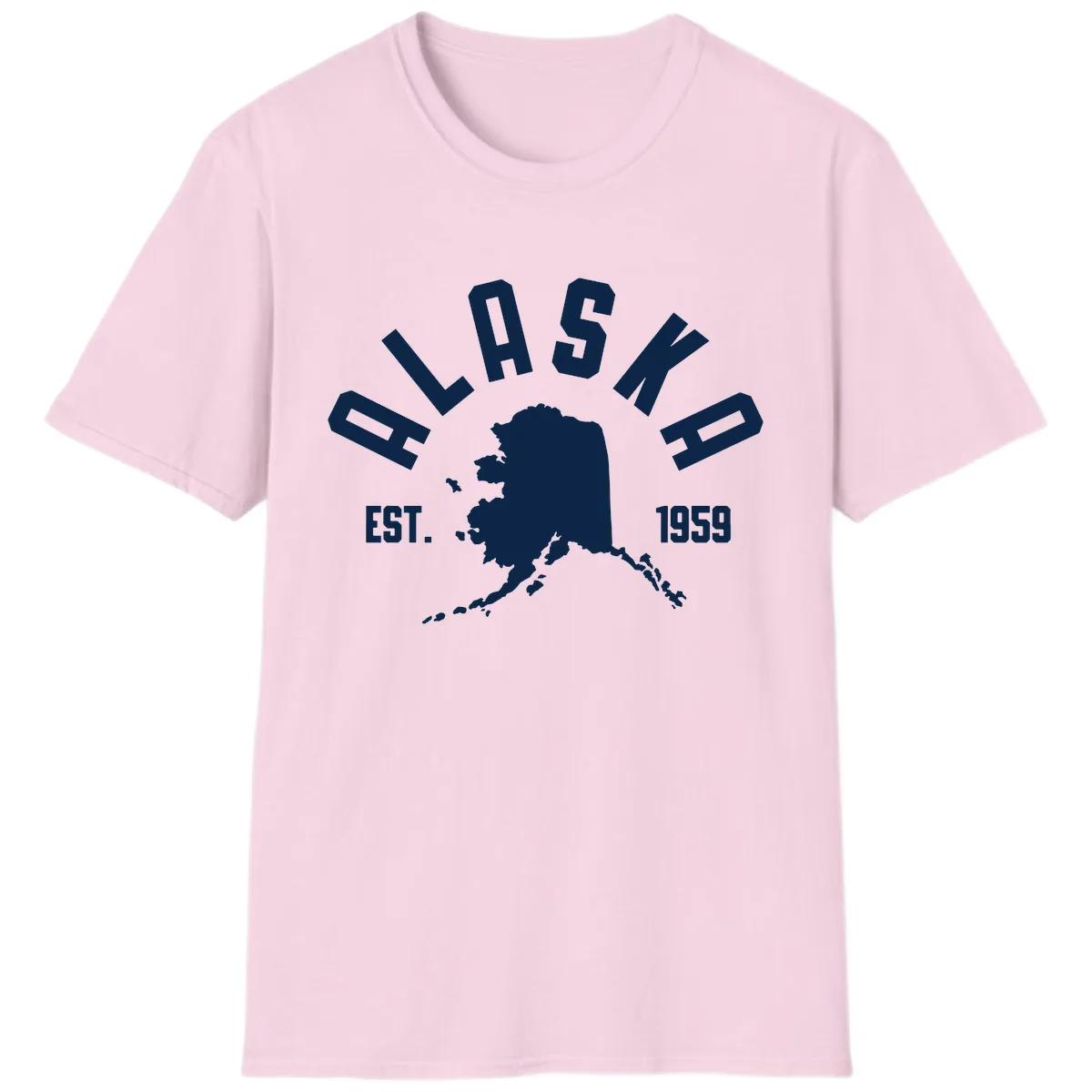 Alaska Established Nineteen Fifty-Nine Map Design T-Shirt in Light Pink