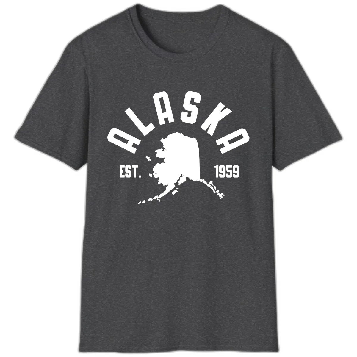 Alaska Established Nineteen Fifty-Nine Map Design T-Shirt in Dark Heather