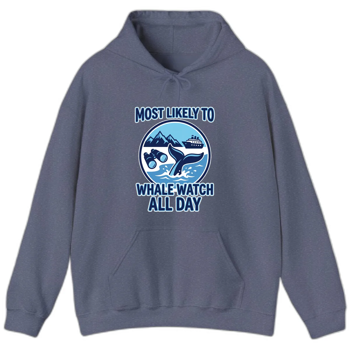 Most Likely To Whale Watch All Day Hoodie in Heather Navy