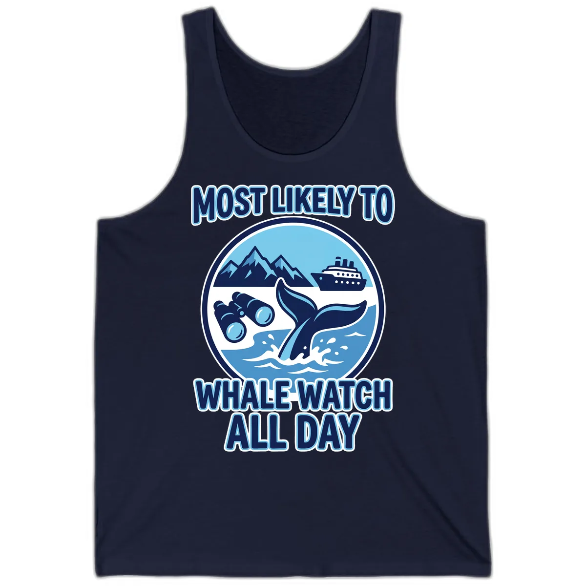 Most Likely To Whale Watch All Day Tank in Navy