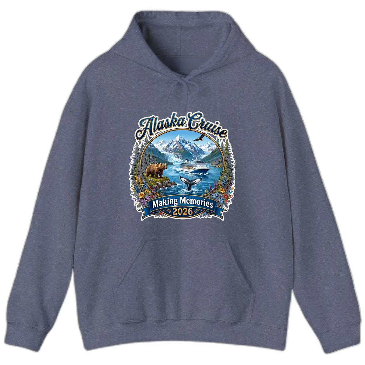 Alaska Cruise Making Memories 2026 Hoodie in Heather Navy