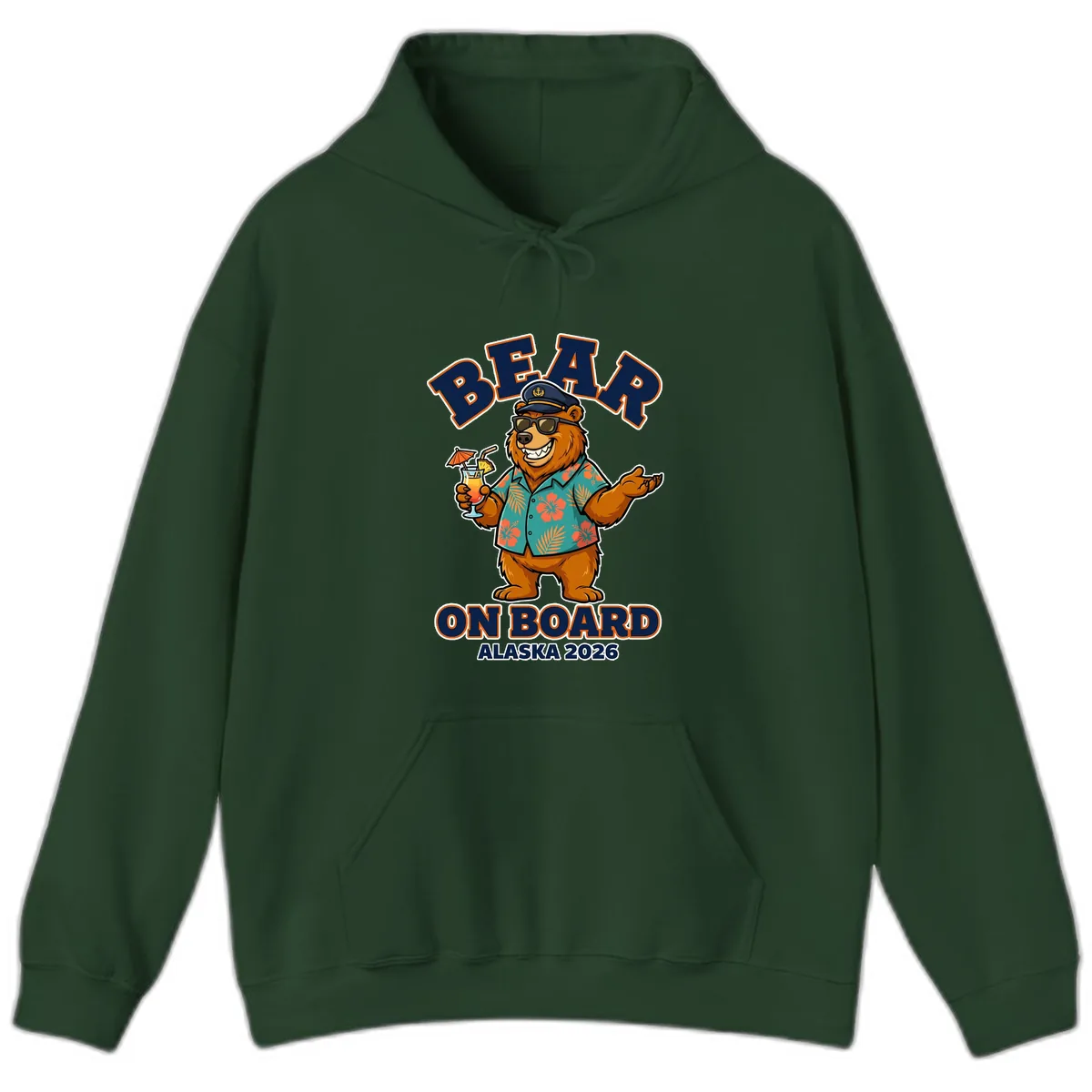 Bear On Board Alaska 2026 Cruise Vacation Design Hoodie in Forest Green
