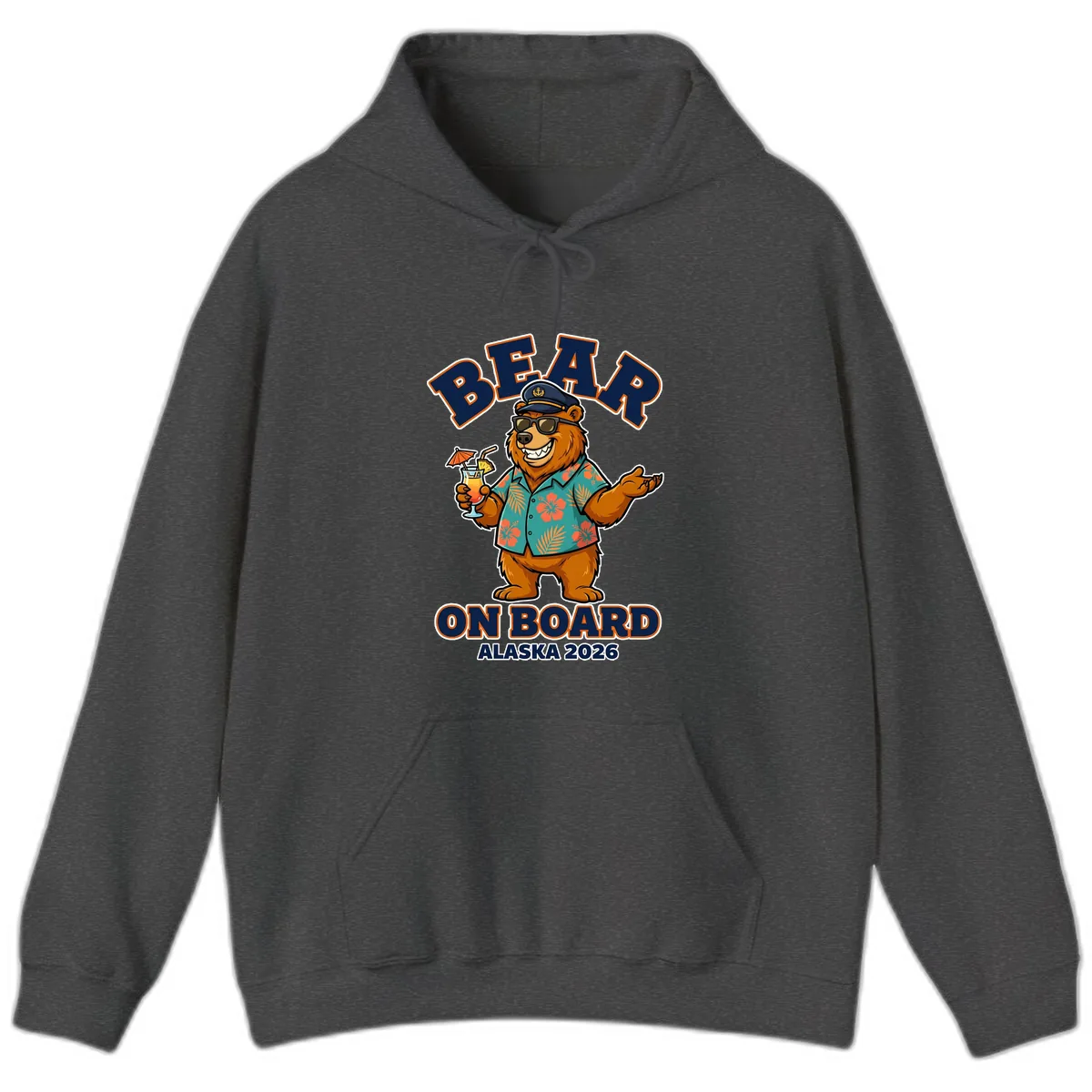 Bear On Board Alaska 2026 Cruise Vacation Design Hoodie in Dark Heather
