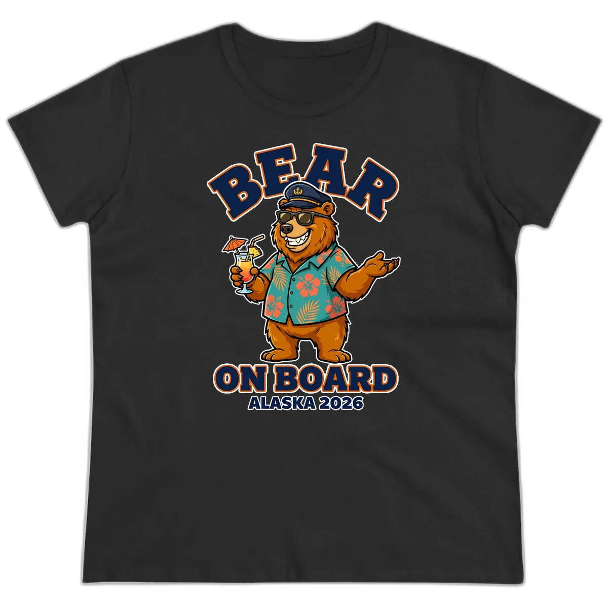 Bear On Board Alaska 2026 Cruise Vacation Design Ladies Tee in Black
