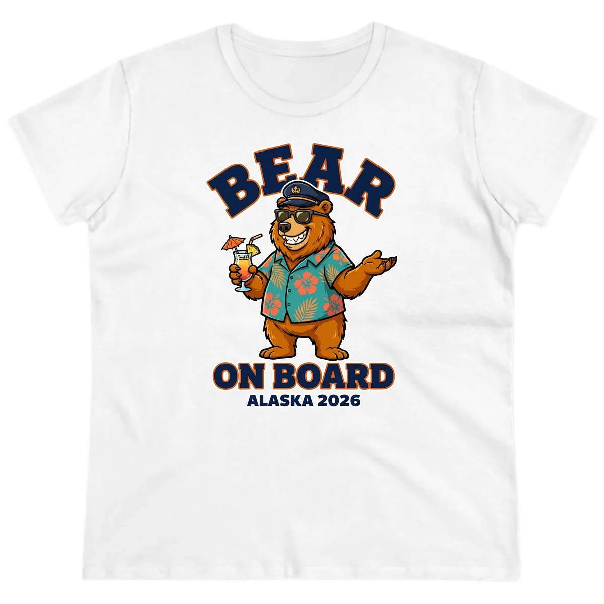 Bear On Board Alaska 2026 Cruise Vacation Design Ladies Tee in White