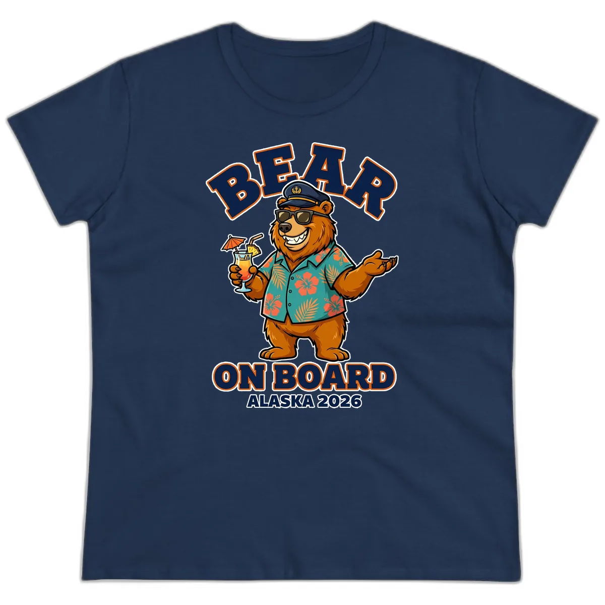 Bear On Board Alaska 2026 Cruise Vacation Design Ladies Tee in Navy