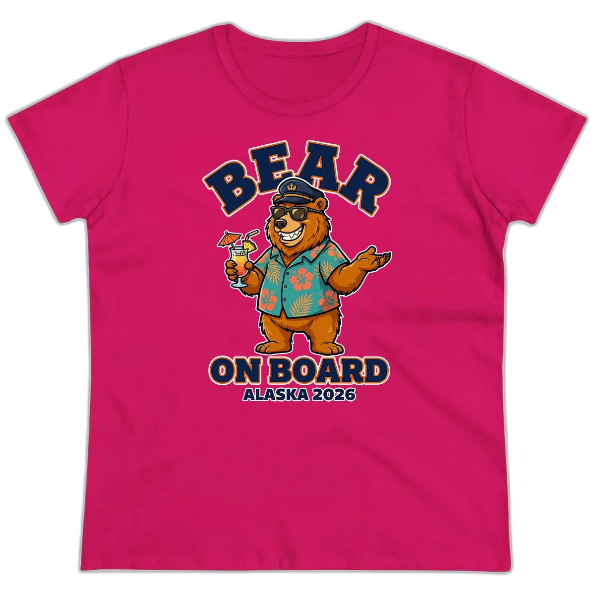 Bear On Board Alaska 2026 Cruise Vacation Design Ladies Tee in Heliconia