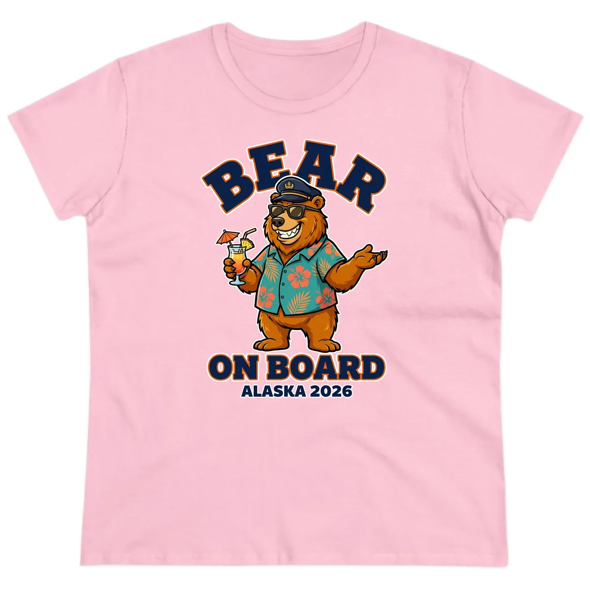 Bear On Board Alaska 2026 Cruise Vacation Design Ladies Tee in Light Pink