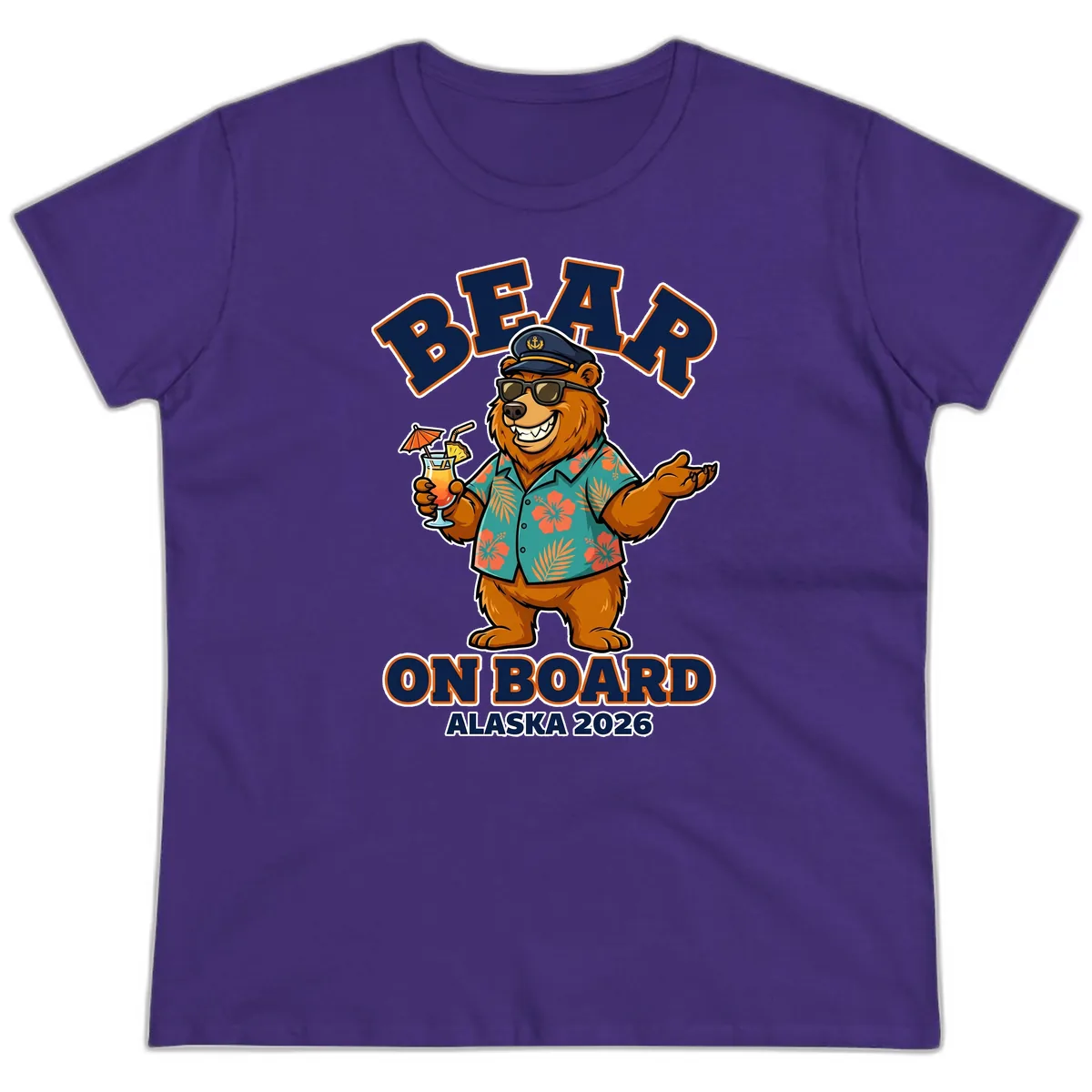 Bear On Board Alaska 2026 Cruise Vacation Design Ladies Tee in Purple