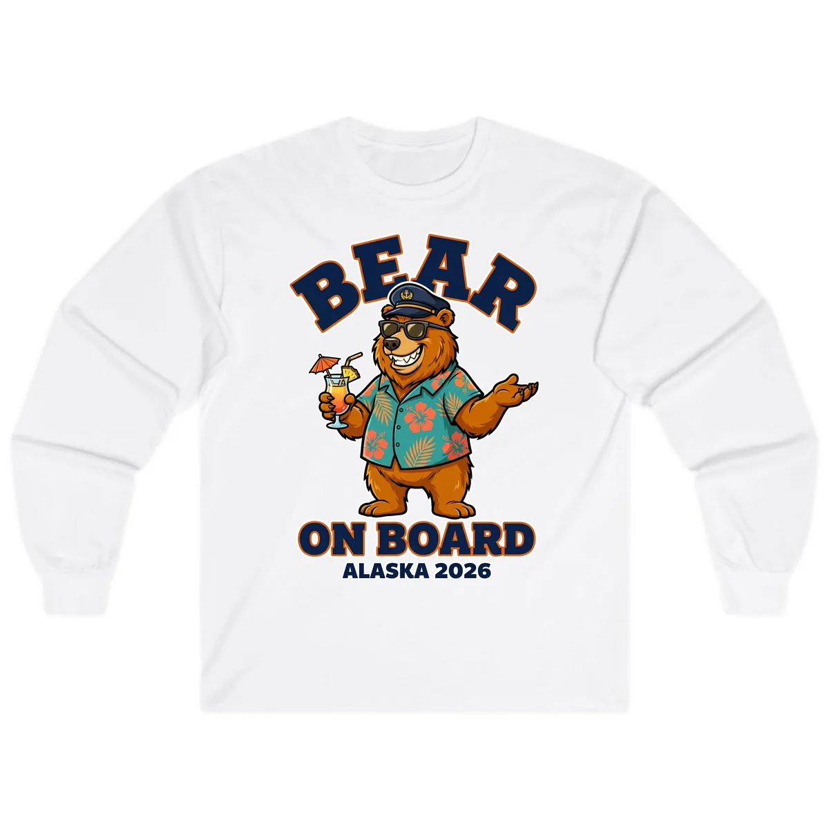 Bear On Board Alaska 2026 Cruise Vacation Design Long Sleeve in White