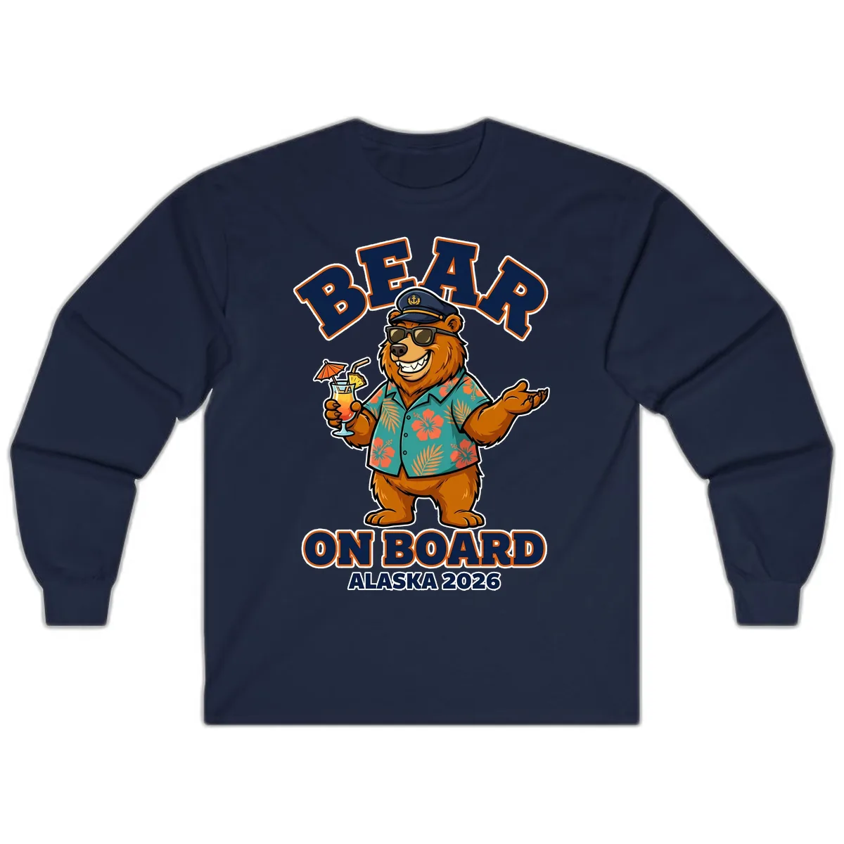 Bear On Board Alaska 2026 Cruise Vacation Design Long Sleeve in Navy