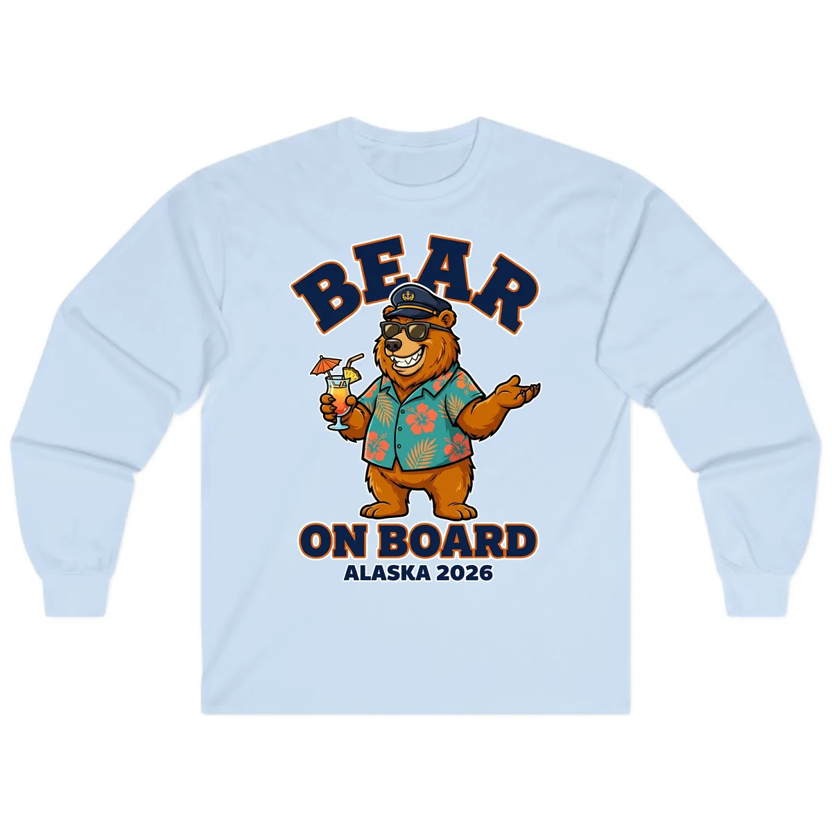 Bear On Board Alaska 2026 Cruise Vacation Design Long Sleeve in Light Blue