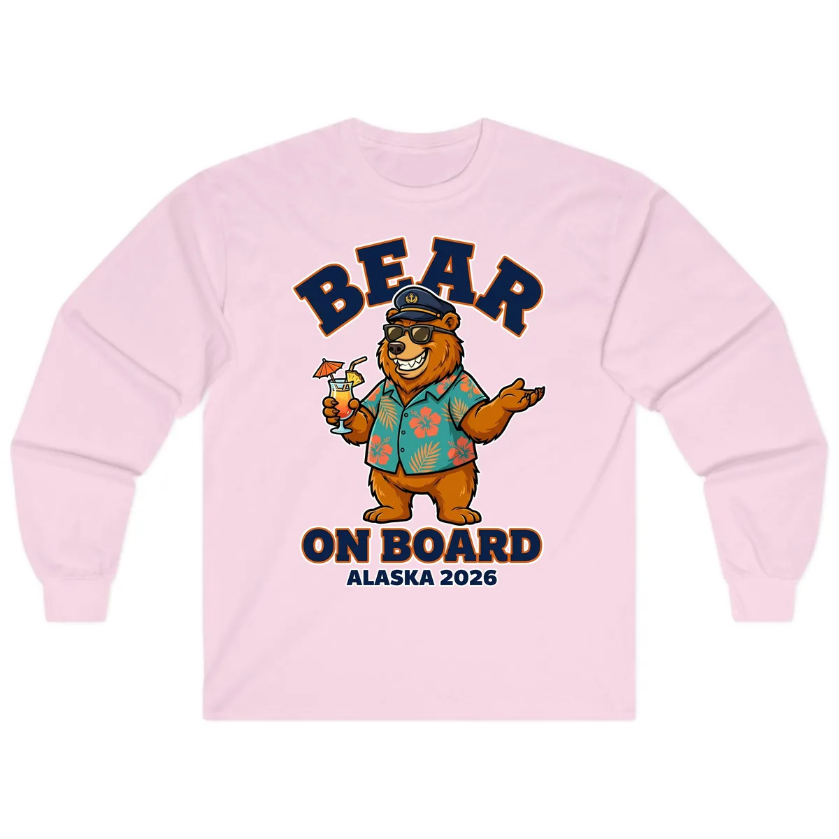 Bear On Board Alaska 2026 Cruise Vacation Design Long Sleeve in Light Pink