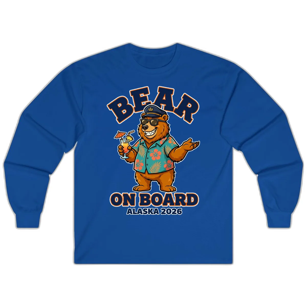 Bear On Board Alaska 2026 Cruise Vacation Design Long Sleeve in Royal