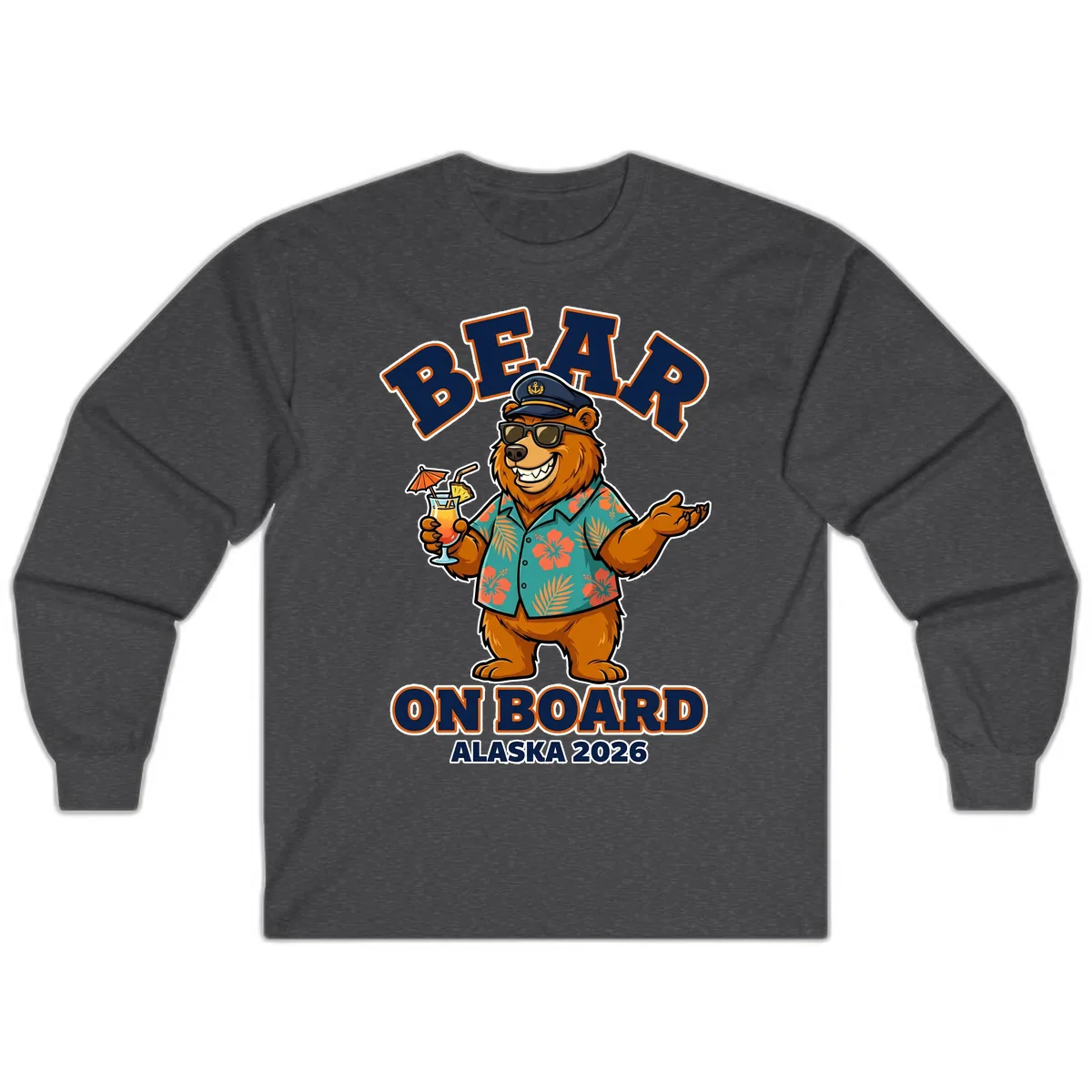 Bear On Board Alaska 2026 Cruise Vacation Design Long Sleeve in Dark Heather