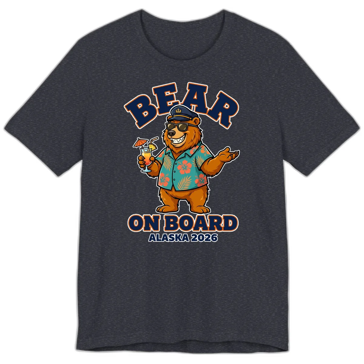 Bear On Board Alaska 2026 Cruise Vacation Design Premium T-Shirt in Heather Navy