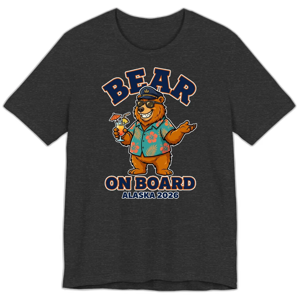 Bear On Board Alaska 2026 Cruise Vacation Design Premium T-Shirt in Dark Grey Heather