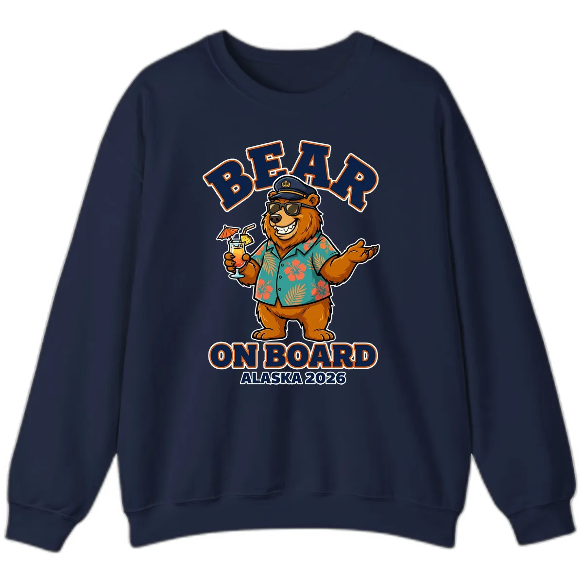 Bear On Board Alaska 2026 Cruise Vacation Design Sweatshirt in Navy