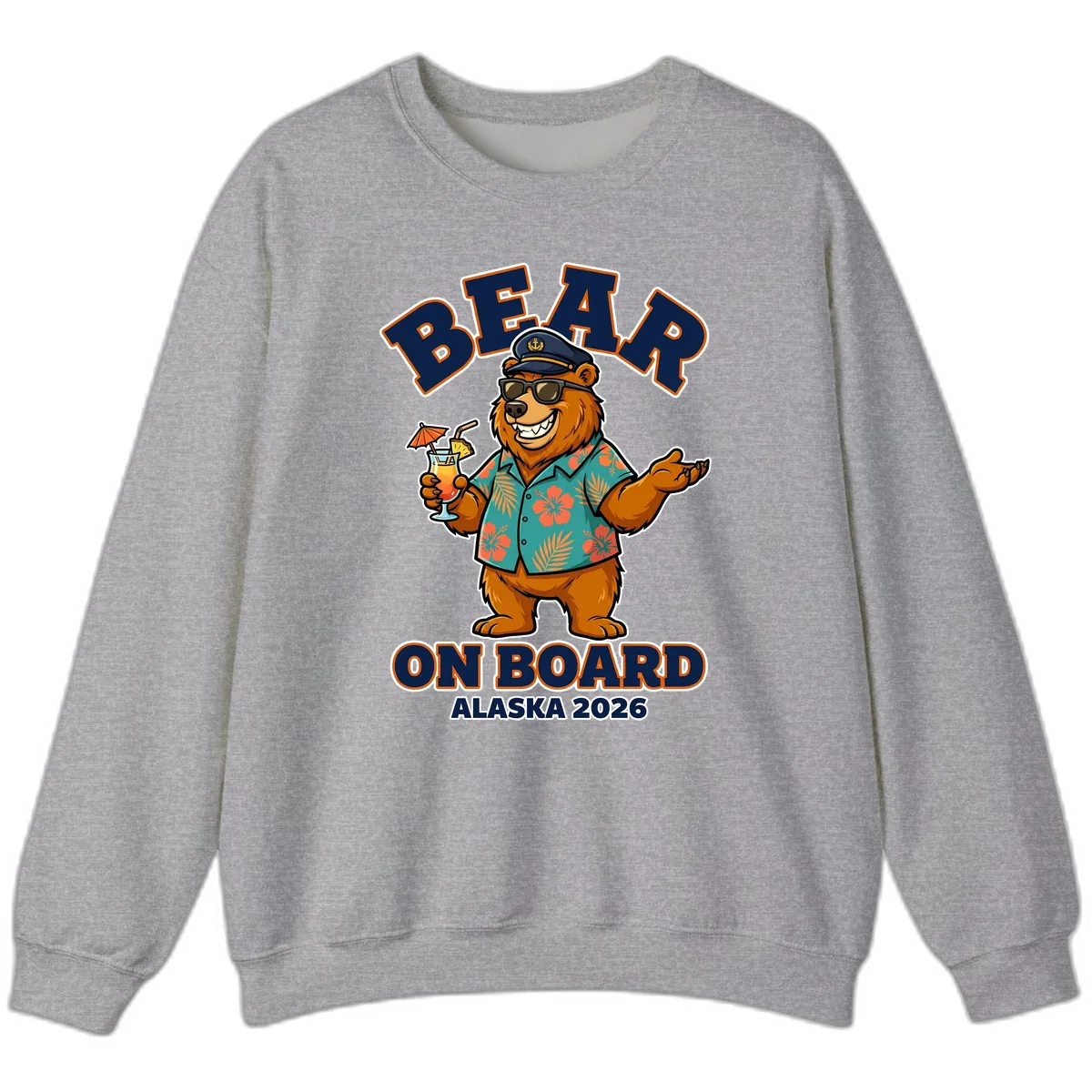 Bear On Board Alaska 2026 Cruise Vacation Design Sweatshirt in Sport Grey