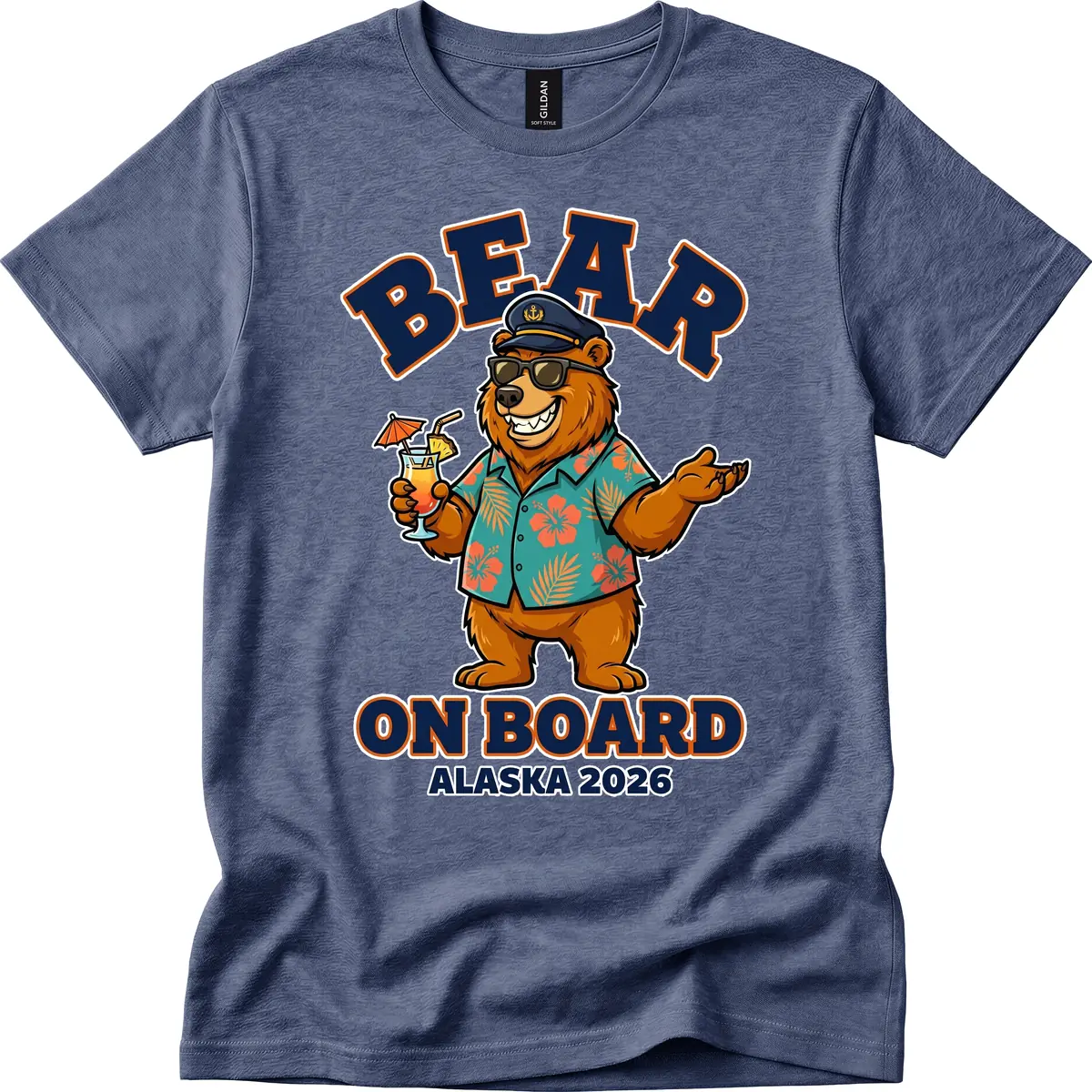 Bear On Board Alaska 2026 Cruise Vacation Design T-Shirt in Heather Navy