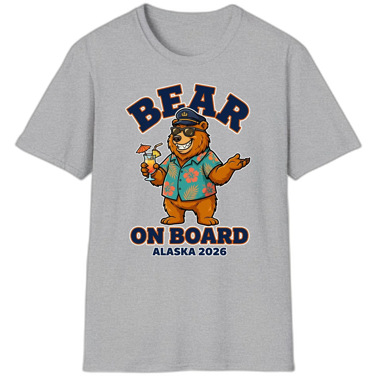 Bear On Board Alaska 2026 Cruise Vacation Design T-Shirt in Sport Grey