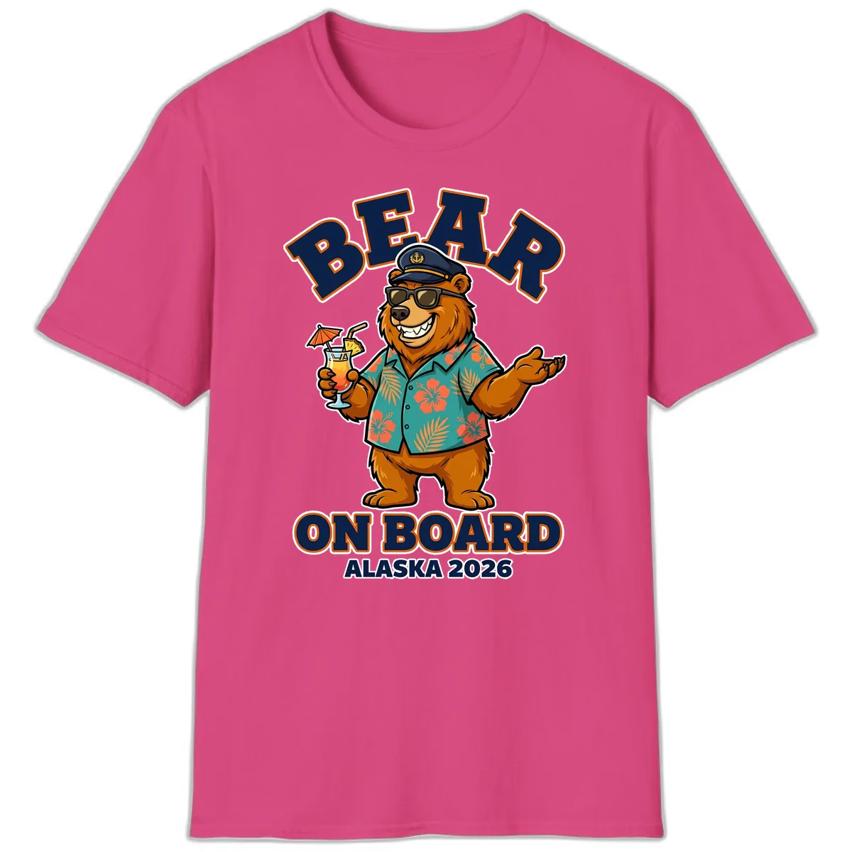 Bear On Board Alaska 2026 Cruise Vacation Design T-Shirt in Heliconia