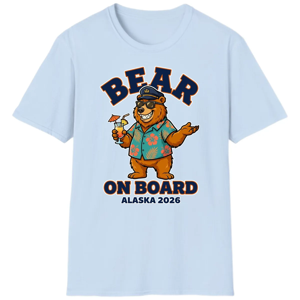 Bear On Board Alaska 2026 Cruise Vacation Design T-Shirt in Light Blue