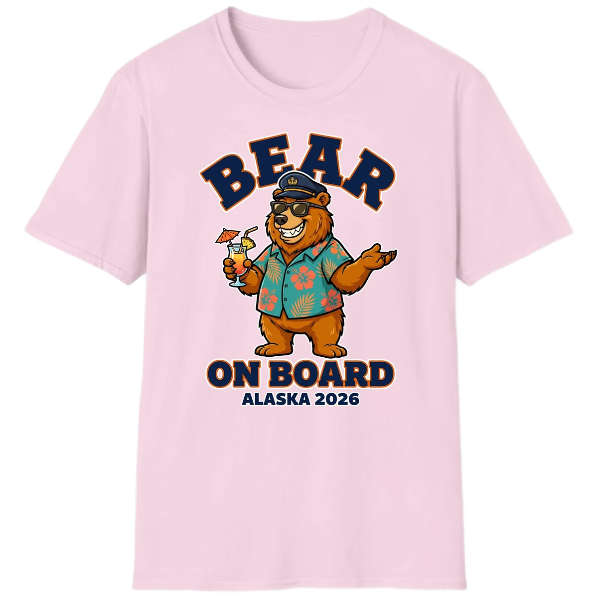 Bear On Board Alaska 2026 Cruise Vacation Design T-Shirt in Light Pink