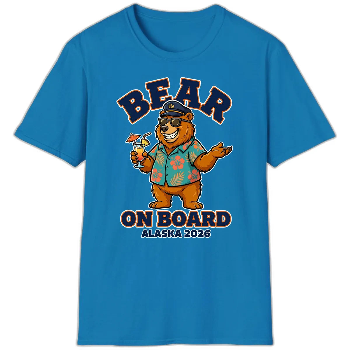 Bear On Board Alaska 2026 Cruise Vacation Design T-Shirt in Sapphire