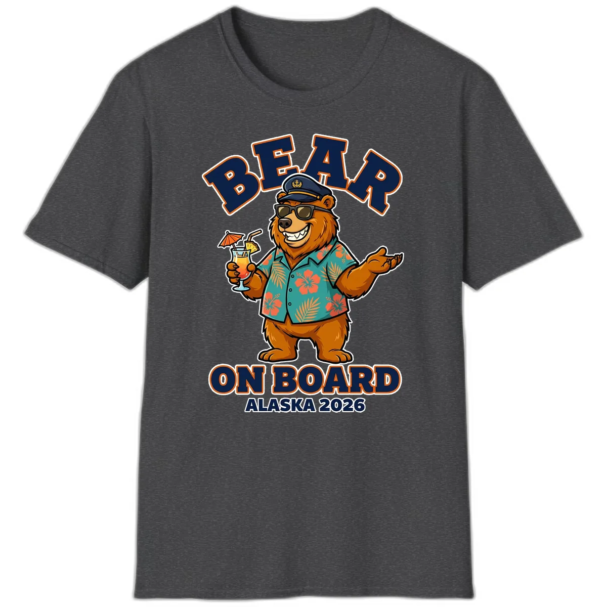 Bear On Board Alaska 2026 Cruise Vacation Design T-Shirt in Dark Heather