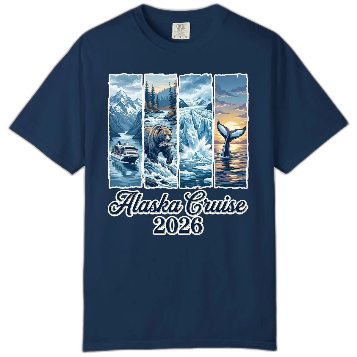 Alaska Cruise 2026 Scenic Adventure Collage Comfort Color in Navy