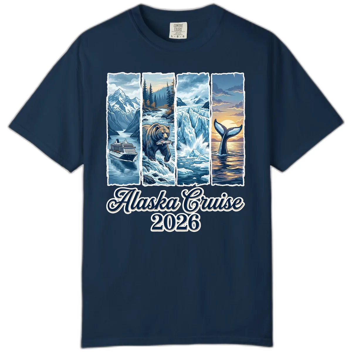Alaska Cruise 2026 Scenic Adventure Collage Comfort Color in True Navy