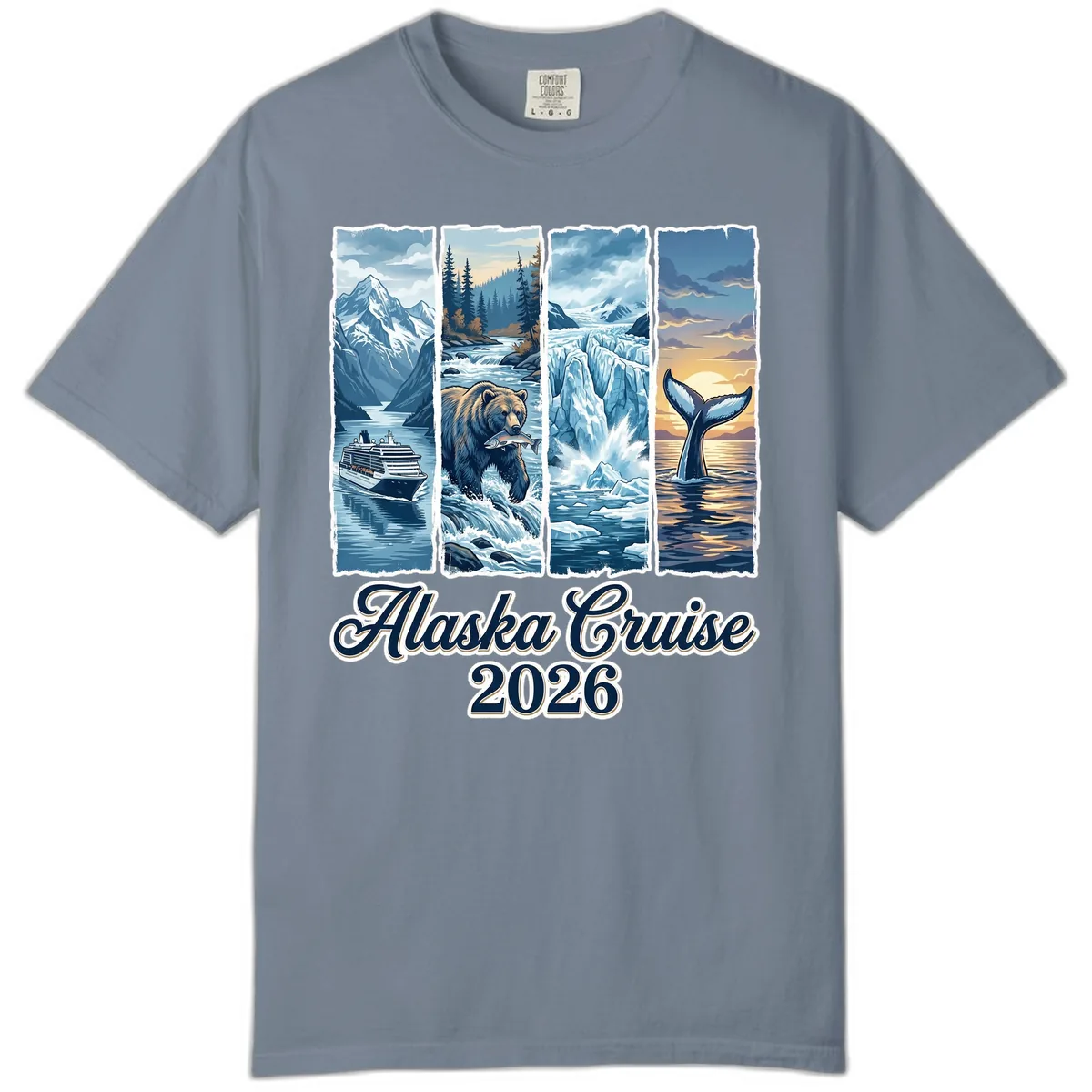 Alaska Cruise 2026 Scenic Adventure Collage Comfort Color in Blue Jean