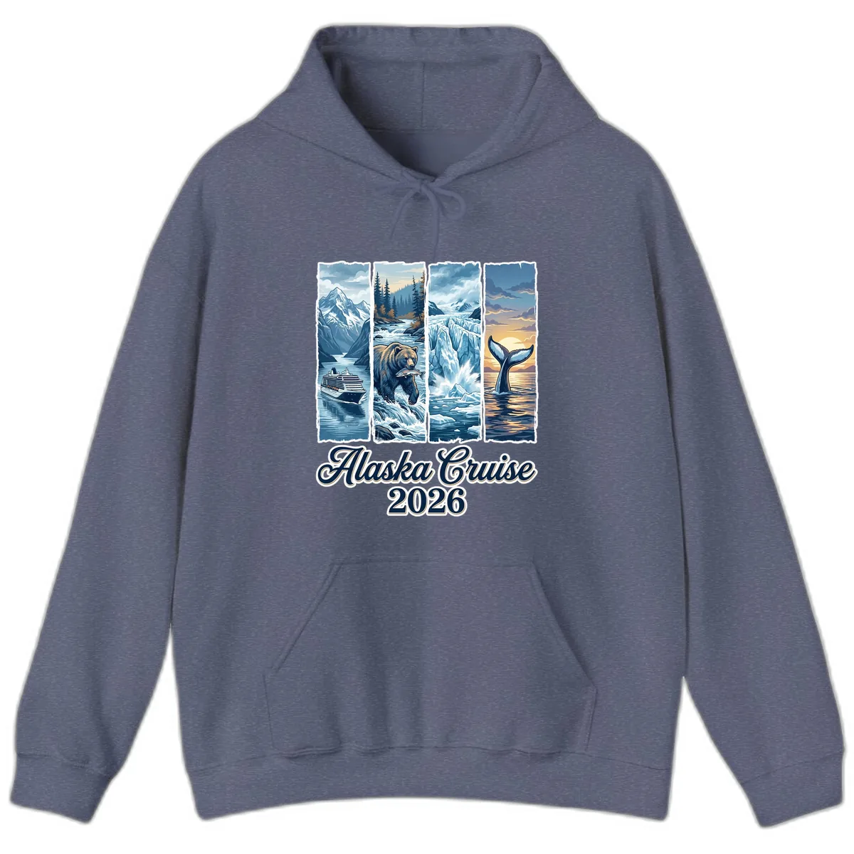 Alaska Cruise 2026 Scenic Adventure Collage Hoodie in Heather Navy