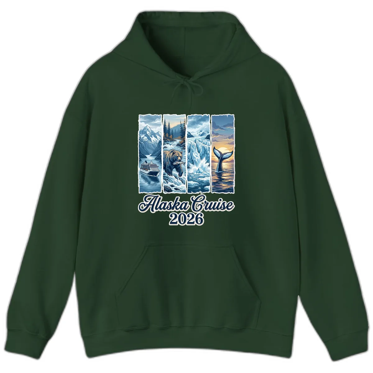 Alaska Cruise 2026 Scenic Adventure Collage Hoodie in Forest Green