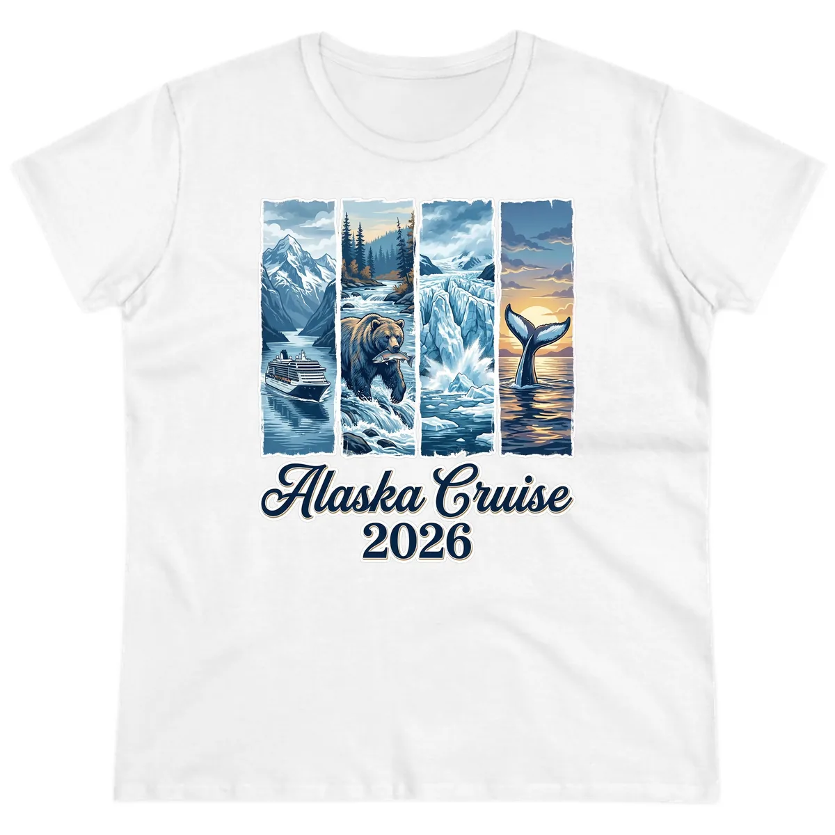 Alaska Cruise 2026 Scenic Adventure Collage Ladies Tee in White