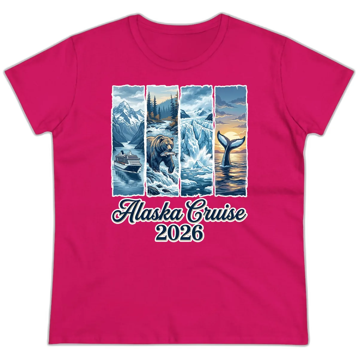 Alaska Cruise 2026 Scenic Adventure Collage Ladies Tee in Heliconia
