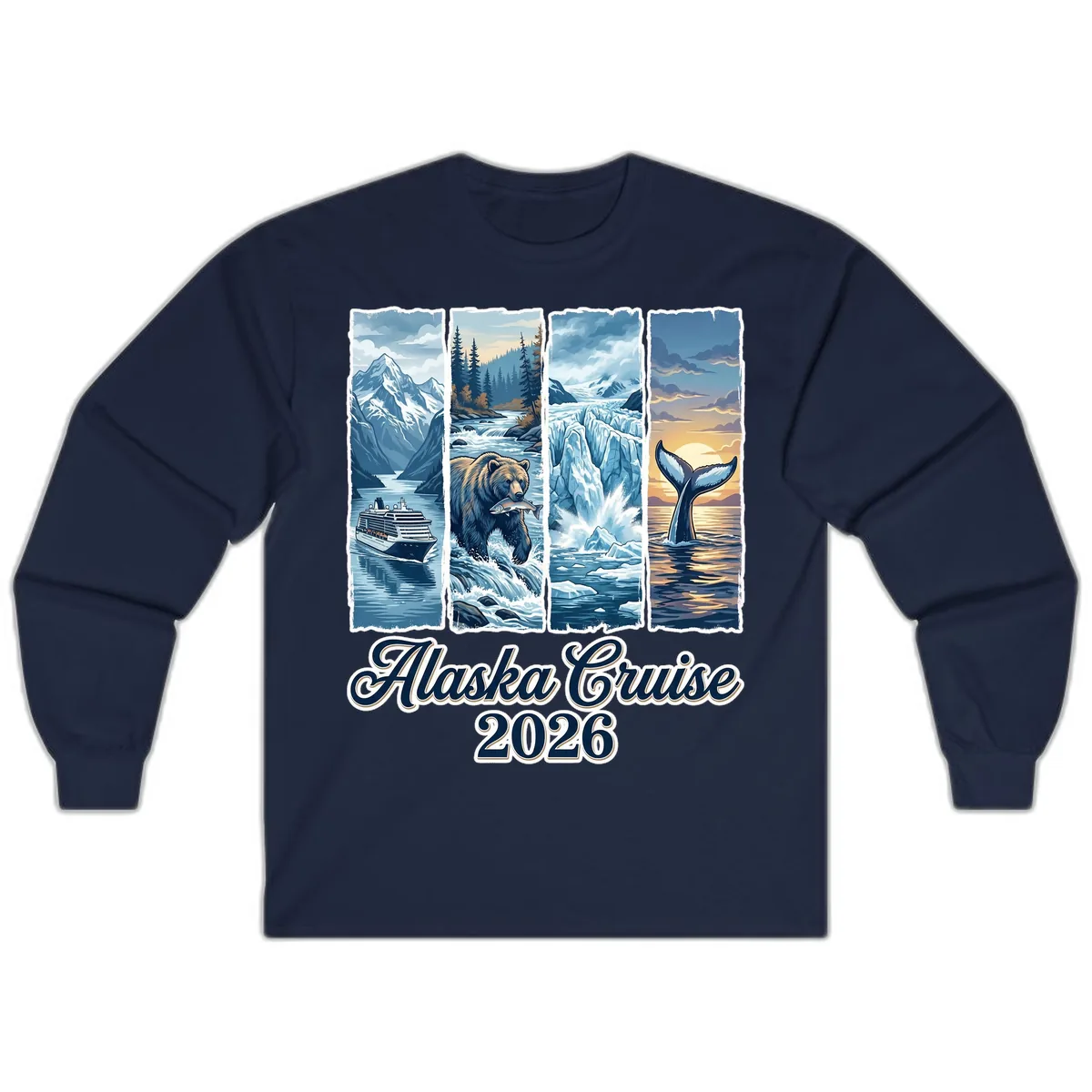 Alaska Cruise 2026 Scenic Adventure Collage Long Sleeve in Navy
